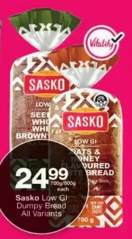Checkers Sasko Low GI Dumpy Bread All Variants offer