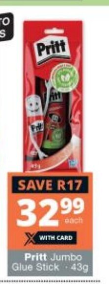 Checkers Pritt Jumbo Glue Stick - 43g offer