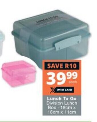 Checkers Lunch to Go Division Lunch Box 18cm x 18cm x 11cm offer