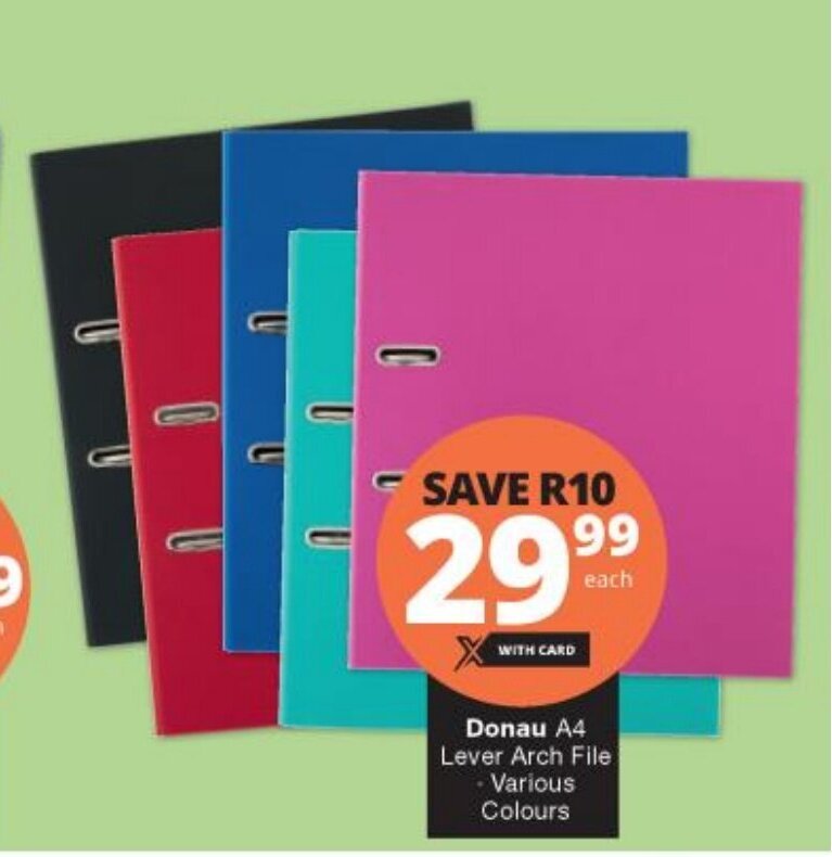 Donau A4 Lever Arch File Various Colours offer at Checkers