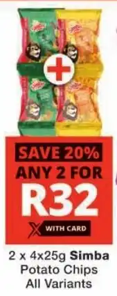 Checkers Simba Potato Chips All Variants offer