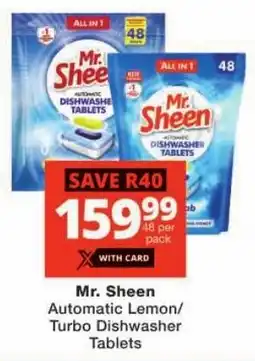 Checkers Mr. Sheen Automatic Lemon/ Turbo Dishwasher Tablets offer