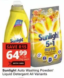 Checkers Sunlight Auto Washing Powder/ Liquid Detergent All Variants offer