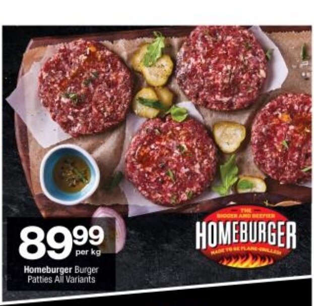 Homeburger Burger Patties All Variants per kg offer at Checkers
