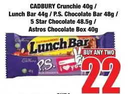 Boxer Superstores CADBURY Crunchie/ Lunch Bar/ P.S. Chocolate Bar/ 5 Star Chocolate/ Astros Chocolate Box offer