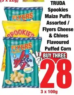 Boxer Superstores TRUDA Spookies Maize Puffs Assorted/ Flyers Cheese & Chives Flavoured Puffed Corn offer