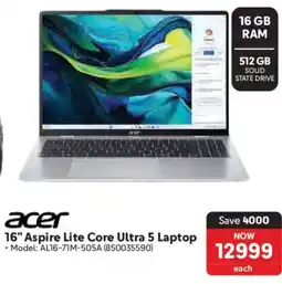 Makro Acer 16" Aspire Lite Core Ultra 5 Laptop offer