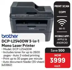 Makro Brother DCP-L2540DW 3-in-1 Mono Laser Printer offer