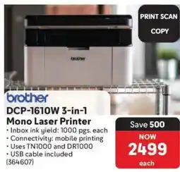 Makro Brother DCP-1610W 3-in-1 Mono Laser Printer offer