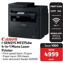Makro Canon i-SENSYS MF275dw 4-in-1 Mono Laser Printer offer