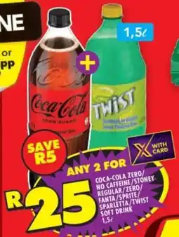 Shoprite Coca-cola zero/ no caffeine/stoney regular/ zero/ fanta/ sprite/ sparletta/ twist soft drink offer