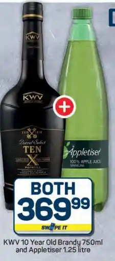 Pick n Pay Hypermarket KWV 10 Year Old Brandy 750ml and Appletiser 1.25 litre offer
