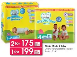 Clicks Clicks Made 4 Baby Dryprotect Disposable Nappies Jumbo Pack offer