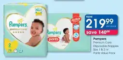 Clicks Pampers Premium Care Disposable Napples or Pants Value Pack offer
