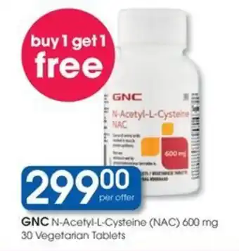 GNC N-Acetyl-L-Cysteine NAC 600 mg Vegetarian Tablets