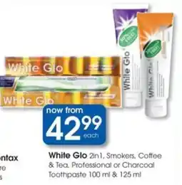 Clicks White Glo 2in1, Smokers, Coffee & Tea, Professional or Charcoal Toothpaste offer