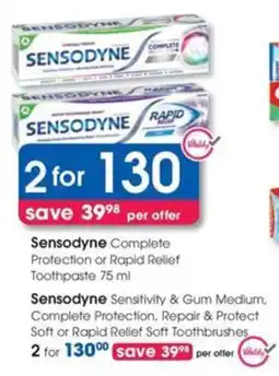 Clicks Sensodyne Complete Protection or Rapid Relief Toothpaste offer
