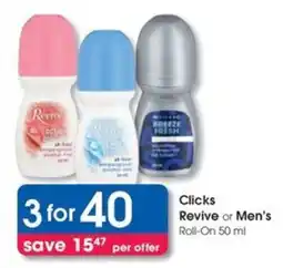 Clicks Clicks Revive or Men's Roll-On offer