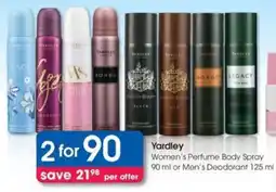 Clicks Yardley Women's Perfume Body Spray or Men's Deodorant offer