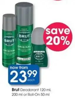 Clicks Brut Deodorant or Roll-On offer