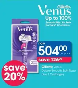 Clicks Gillette Venus Deluxe Smooth Swirl Razor plus 2 Cartridges offer
