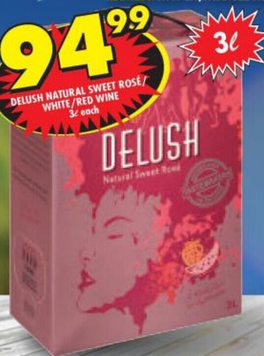 Delush Natural Sweet Rose/White/Red Wine 3L offer at Shoprite Liquor