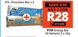 Checkers PVM Energy Bar offer