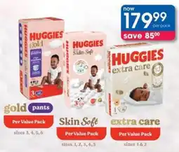 Clicks Huggies Gold, Skin Soft or Extra Care Value Pack offer
