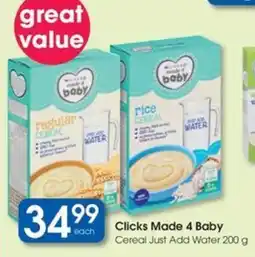Clicks Clicks Made 4 Baby Cereal Just Add Water offer