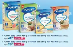 Clicks PURITY Baby Cereal or Instant Oats Just Add Milk offer