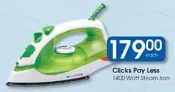 Clicks Clicks Pay Less 1400 Watt Steam Iron offer