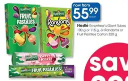 Clicks Nestlé Rowntree's Giant Tubes or Randoms or Fruit Pastilles Carton offer
