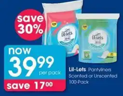 Clicks Lil-Lets Pantyliners Scented or Unscented offer
