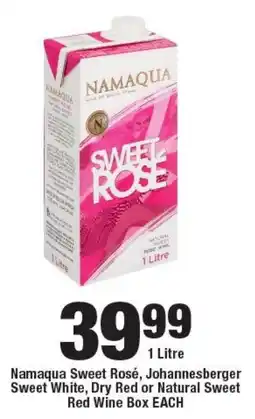 OK Liquor Namaqua Sweet Rosé, Johannesberger Sweet White, Dry Red or Natural Sweet Red Wine Box offer