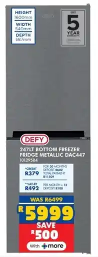 Russells Defy bottom freezer fridge metallic offer