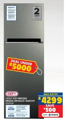 Russells Defy top freezer fridge metallic offer