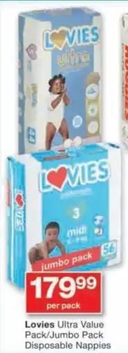 Checkers Lovies Ultra Value Pack/ Jumbo Pack Disposable Nappies offer
