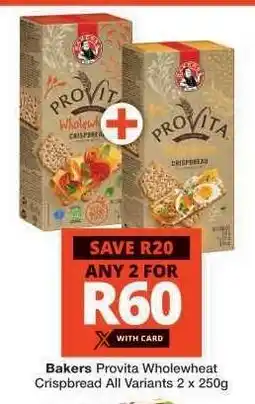 Checkers BAKERS PROVITA WHOLEWHEAT CRISPBREAD offer