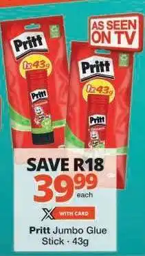 Checkers Pritt Jumbo Glue Stick - 43g offer