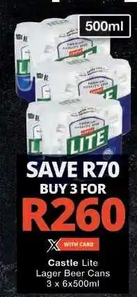 Checkers Castle Lite Lager Beer Cans offer