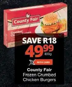 Checkers County Fair Frozen Crumbed Chicken Burgers offer