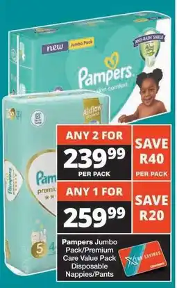 Checkers Pampers Jumbo Pack/Premium Care Value Pack offer