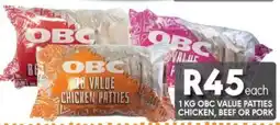 OBC Meat & Chicken Obc value patties chicken, beef or pork offer