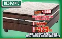 Lewis Restonic bellagio pillow top 152cm bed set offer