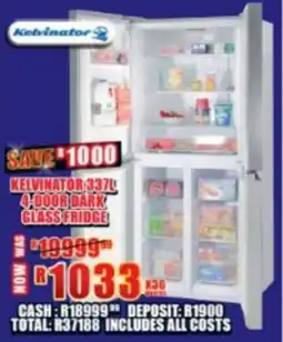 Lewis Kelvinator 4-door dark glass fridge offer