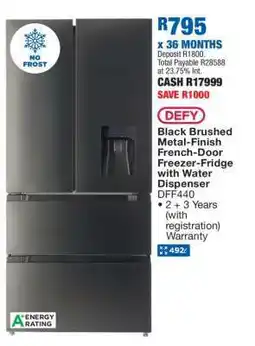 OK Furniture DEFY Black Brushed Metal-Finish French-Door Freezer Fridge with Water Dispenser DFF440 offer