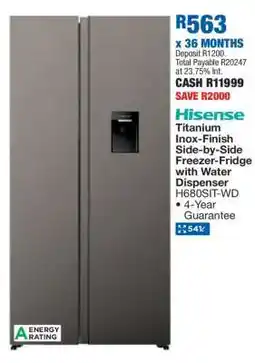 OK Furniture Hisense Titanium Inox-Finish Side-by-Side Freezer-Fridge with Water Dispenser H680SIT-WD offer