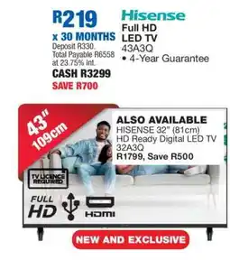 OK Furniture Hisense Full HD LED TV 43A3Q offer