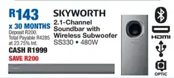 OK Furniture SKYWORTH 2.1 Channel Soundbar with Wireless Subwoofer offer