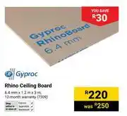 Builders Warehouse Gyproc Rhino Ceiling Board 6.4mm x 1.2m x 3m (7309) offer